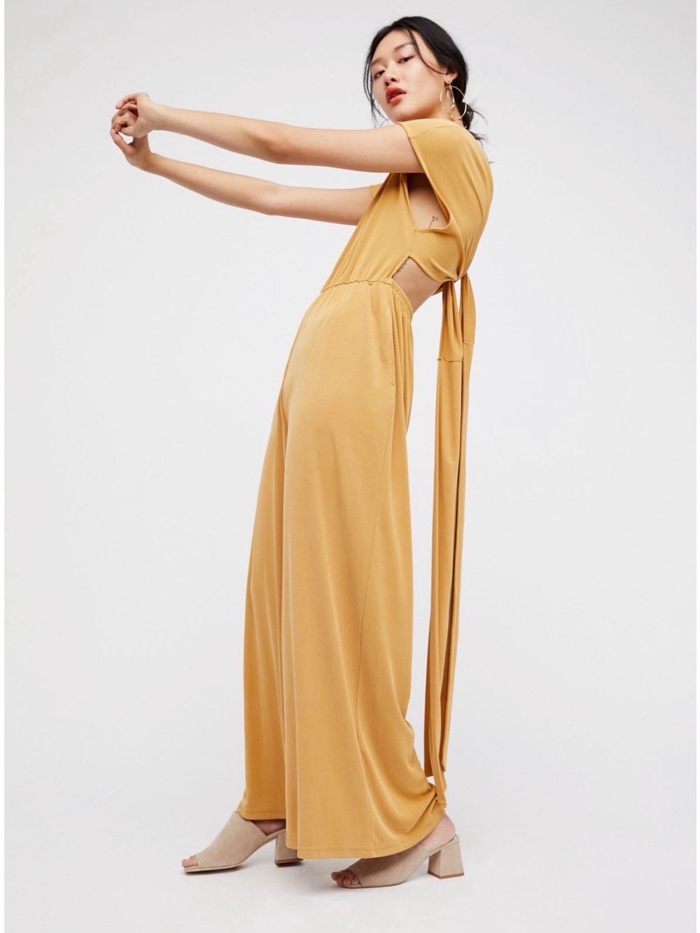Free People Mustard Cutout Maxi Jumpsuit